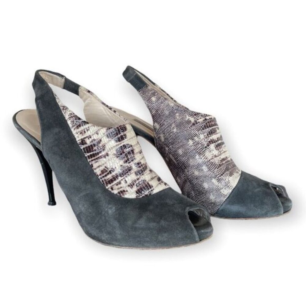 Uterque snakeskin suede slingback heels